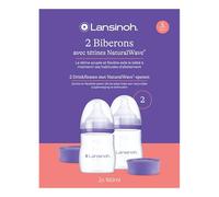Lansinoh Biberons PP NaturalWave® 2x 160ml Allaitement mixte Repas bébé | Lot de 2 biberons 160ml et Tétine S souple débit lent, Anti-colique, Réduit confusion sein-tétine, Sans BPA, Dès 1 mois