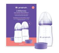 Lansinoh Biberons PP NaturalWave 2x 240ml Allaitement mixte Repas bébé | Lot de 2 biberons plasique PP 240ml, Système Anti-colique, Réduit confusion sein-tétine, Dès 3 mois