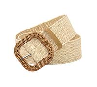LANSKIRT Ceinture en Paille Tissée Femme Ceinture de Taille Ceinture de Robe Stretch Tressée avec Boucle de Couleur Bois Ceinture Femme Taille Haute ceinture de réglable