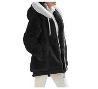 LANSKIRT Femme Veste Polaire Manteau Hooded Sweatshirt Chic Hiver Doublé Polaire Grande Taille Pas Cher Manteau Sports et Loisirs (XA-Black, M)