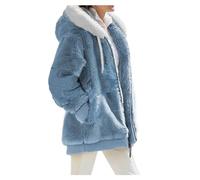 LANSKIRT Femme Veste Polaire Manteau Hooded Sweatshirt Chic Hiver Doublé Polaire Grande Taille Pas Cher Manteau Sports et Loisirs (XA-Blue, XXXL)