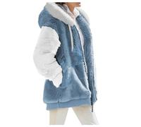 LANSKIRT Femme Veste Polaire Manteau Manches Longues Veste Hooded Sweatshirt Veste Chic Hiver Manteau Doublé Polaire Grande Taille Pas Cher Femme Manteau Sports et Loisirs (XC1-Blue, M)