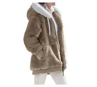 LANSKIRT Femme Veste Polaire Manteau Manches Longues Veste Hooded Sweatshirt Veste Chic Hiver Manteau Doublé Polaire Grande Taille Pas Cher Femme Manteau Sports et Loisirs (XB1-Khaki, M)