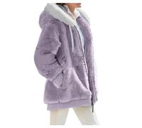 LANSKIRT Femme Veste Polaire Manteau Manches Longues Veste Hooded Sweatshirt Veste Chic Hiver Manteau Doublé Polaire Grande Taille Pas Cher Femme Manteau Sports et Loisirs (XA-Purple, XXXL)