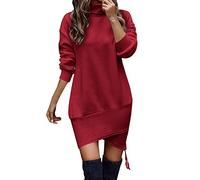 LANSKIRT Robe Pull Femme Hiver Col Roulé Chic et Élégant Mini Robe à Manches Longues Tricoté Automne Hiver Avec Poche Sans Ceinture (W1-Wine, M)