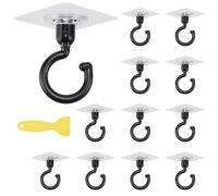 LANSKYLAN 12 Pcs Crochet Adhésif Plafond Crochets Adhesifs Rotatifs à 360° Crochets Adhésif Plastique Étanche Crochet Mural Adhésif Pliant avec Raclette Jaune pour Cuisine Chambre Moustiquaire, Noir