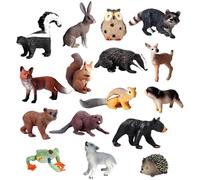 LANSKYLAN 16 Pcs Figurines Animaux Forêt et Jungle en Plastique, Miniatures Sauvages et Zoo 3D, Petits Animaux Réalistes pour Déco Fête Noël Cadeau