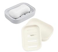 LANSKYLAN 2 Pcs Porte Savon Plastique Porte Savon Salle de Bain Boîte à Savon avec Bac Drainant Porte-Savon Douche Double Couche Porte Savon Cuisine Troué pour Lavabo Éponge Baignoire, Beige et Gris