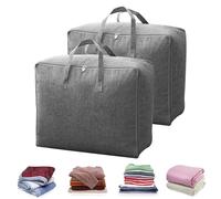 LANSKYLAN 2 Pcs Sac Rangement Couette en Toile de Coton Housse de Rangement Couette 84L Sac Rangement Vêtement Étanche Sac Rangement Couette sous Lit Gris pour Literie Oreiller Drap de Lit 60*50*28cm