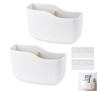LANSKYLAN 2 Pcs Support Télécommande Mural Porte Télécommande TV avec 2 Compartiments Boîte Rangement Télécommande Adhésif Rangement Télécommande Mural en Plastique pour Contrôleur Chargeur Téléphone