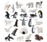 LANSKYLAN 26 Pcs Figurine Animaux Polaire Figurines Miniatures Marins en Plastique Figurine Animaux Banquise Petite Animaux Miniature Réaliste en Renard Loup Baleine Pingouin pour Déco de Noël Cadeau