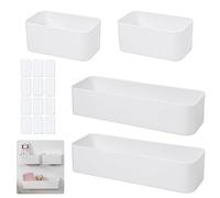LANSKYLAN 4 Pcs Panier Rangement Plastique Autocollant Petite Boite Rangement Plastique Ouvert Bac Plastique Rangement Panier de Rangement Organisateur pour Salle de Bain Cuisine Tiroir Placard, Blanc