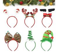 LANSKYLAN 6 Pcs Bandeau Cheveux Noël Serre Tête de Noël Serre Tête Noël Femme Bandeau Décoratif de Noël en Motif d'Arbre de Noël/Père Noël/Renne/Noeud/Chapeau de Noël pour Adult Noël Fêtes Hiver