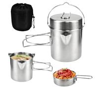 LANSKYLAN Casserole Camping 15.5x11cm, Popote Randonnée en Acier INOX, Popote Camping avec Poignée Pliable, Casserole de Randonnée 1-2 Personnes, Popote Bivouac Portable, pour Cuisson Pique-Nique