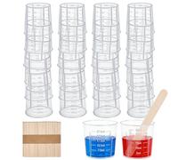 LANSKYLAN Lot de 60 gobelets mélangeurs de couleurs de 30 ml avec graduation, mini gobelets doseurs transparents en polypropylène, avec 50 agitateurs en bois, petits gobelets doseurs pour résine époxy