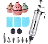 Lansls Seringue à Gâteau En Acier Inoxydable, Seringue à Garnir Réutilisable Avec 6 Douilles, Accessoire De Pâtisserie Pour Décoration De Gâteaux, Cupcakes, Beignets Et Pâtisseries