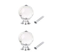 Lansonee Lot de 2 boutons de porte en cristal avec vis pour maison, cuisine, bureau, tiroir, placard, argenté - 30 mm