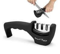 Lantana - Aiguiseur à 3 phases Smart Sharp - pour couteaux de cuisine - résultat professionnel/design ergonomique - pierre céramique/carbure tungstène/diamant - finition noire/chromée