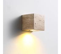 LANTANB Applique murale carrée en travertin 4,7" à une tête, style vintage ferme, éclairage mural naturel nordique chaleureux pour salon, chambre, couloir, escaliers