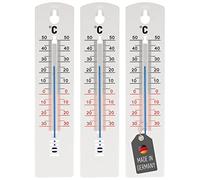 Lantelme 7942 Lot de 3 thermomètres analogiques de 20 cm pour intérieur et extérieur en plastique, Blanc, -34 à +50 °C