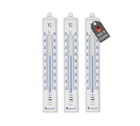 Lantelme Lot de 3 thermomètres d'extérieur analogiques en plastique - Blanc - Température de -30 °C à 50 °C - 18 cm - Résistant aux intempéries - Pour l'extérieur, l'intérieur, le balcon et le jardin