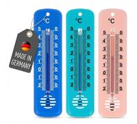 Lantelme Lot de 3 thermomètres d'intérieur - Affichage de la température de -25 °C à 50 °C - Analogique - Pour l'intérieur et l'extérieur - Couleur : bleu, vert, rose - 14 cm - En plastique résistant