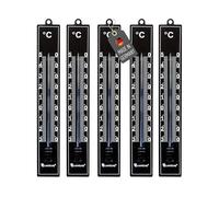 Lantelme Lot de 5 thermomètres d'extérieur - Affichage de la température - 30 °C à 50 °C - Analogique - En plastique - Noir - Résistant aux intempéries - Pour l'extérieur, l'intérieur, la terrasse, le