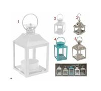 Lanterna Porta Candele T-Light 12cm In Metallo E Vetro Multicolore