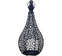 Lanterne à bougie en fer avec motif treillis du Moyen-Orient fabriquée à la main en fer robuste, éclairage décoratif de table, forme cylindrique, 29,5 x 13,5 x 13,5 cm, salon, chambre à coucher (A)