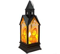 Lanterne à bougie LED avec motif lune et château pour décoration du Ramadan alimentée par piles avec lumière vacillante d'ambiance pour suspendre ou poser sur une table (A)