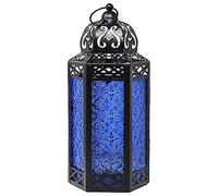 Lanterne à Bougie Marocaine, bougeoir décoratif pour Table ou à Suspendre, décorations du Ramadan, décoration intérieure, Patio ou Porche extérieur, Mariages, L, Cobalt
