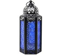 Lanterne à Bougie Marocaine, bougeoir décoratif pour Table ou à Suspendre, décorations du Ramadan, décoration intérieure, Patio ou Porche extérieur, Mariages, M, Cobalt
