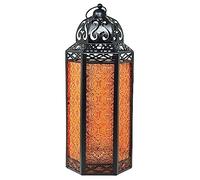 Lanterne à Bougie Marocaine, bougeoir décoratif pour Table ou à Suspendre, décorations du Ramadan, décoration intérieure, Patio ou Porche extérieur, Mariages, XL, Ambre