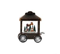 Lanterne à neige musicale de vacances avec Père Noël, bonhomme de neige et élan, offrant des airs de Noël relaxants ; alimentée par USB ou 3 piles C pour un placement facile (cerf)