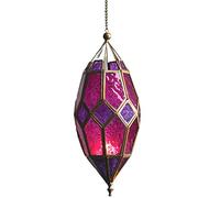 Lanterne à suspendre en verre de style marocain (taille moyenne violet/rose)