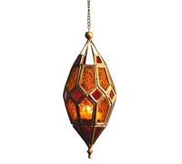 Lanterne à suspendre en verre style marocain (moyenne rouge/jaune)
