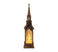 Lanterne à vent de Noël à LED en forme d'église - Veilleuse magique et décoration festive, économie d'énergie, ignifuge pour la maison, le salon, décoration de Noël (église bonhomme de neige)