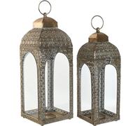 Lanterne Accueil ESPRIT Or Métal Cristal Arabe Décapé 20 X 20 X 56 cm (2 pièces)