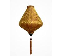 Lanterne Asiatique en Soie A Ø30cm, Couleur Rouille Reflet Or - Lampion Traditionnel de Hoi an en Tissu, Bambou et Bois - Décoration et Artisanat du Vietnam (A20-MA)