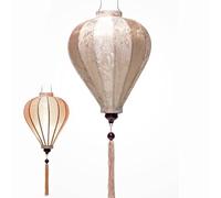 Lanterne Asiatique en Soie M Ø29cm, Couleur Champagne Rosé - Lampion Traditionnel de Hoi an en Tissu, Bambou et Bois - Artisanat et Décoration du Vietnam (M20-BE)