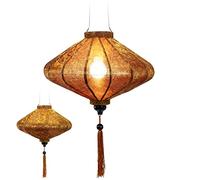 Lanterne Asiatique en Soie P Ø45cm, Couleur Rouille Reflet Or - Lampion Traditionnel de Hoi an en Tissu, Bambou et Bois - Décoration et Artisanat du Vietnam (P25-MA)