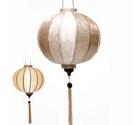 Lanterne Asiatique en Soie R Ø33cm, Couleur Champagne reflet Rose - Lampion Traditionnel de Hoi an en Tissu, Bambou et Bois - Décoration et Artisanat du Vietnam (R20-BE)