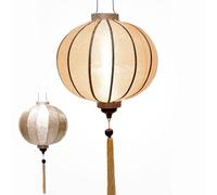 Lanterne Asiatique en Soie R Ø38cm, Couleur Champagne Rosé - Lampion Traditionnel de Hoi an en Tissu, Bambou et Bois - Artisanat et Décoration du Vietnam (R25-BE)