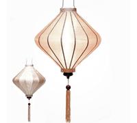 Lanterne Asiatique en Soie T Ø39cm, Couleur Champagne Rosé - Lampion Traditionnel de Hoi an en Tissu, Bambou et Bois - Artisanat et Décoration du Vietnam (T25-BE)