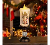 Lanterne boule à neige de Noël avec musique, scène de Père Noël, bougie sans flamme, alimentée par USB et piles, lanterne tourbillonnante à paillettes pour décoration de table de centre de Noël