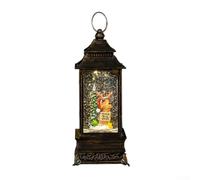 Lanterne boule à neige de Noël avec Père Noël et chutes de neige pailletées, lampe à vent décorative dorée rétro, alimentée par USB ou à piles, décoration festive musicale (cerf et arbres)