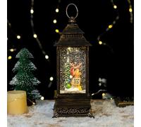 Lanterne boule à neige musicale de Noël, effet chute de neige scintillante, fonctionne avec piles USB, décoration d'intérieur (cerf et arbres)