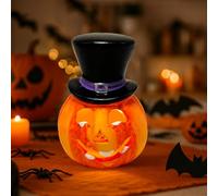 Lanterne citrouille décorative d'Halloween - En céramique - Décoration citrouille avec visage fantôme - Décoration d'automne - Photophore - Lanterne citrouille - Lumières LED pour l'intérieur et