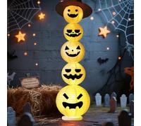 Lanterne citrouille décorative pour Halloween, 165 cm, lampion décoratif avec chapeau, 2 modes d'éclairage, citrouille empilée à piles, lanterne citrouille pour carnaval, fête à thème
