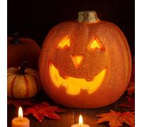 Lanterne citrouille LED pour Halloween - 30 cm - Décoration avec lumières LED - Lanterne citrouille avec visage effrayant - Décoration d'automne - Lanterne citrouille lumineuse pour Halloween